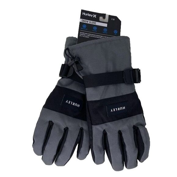 NWT HURLEY Snow Glove S/M Winter Gloves Snowboard Ski Gray Black Grip Strap Warm - Picture 1 of 4
